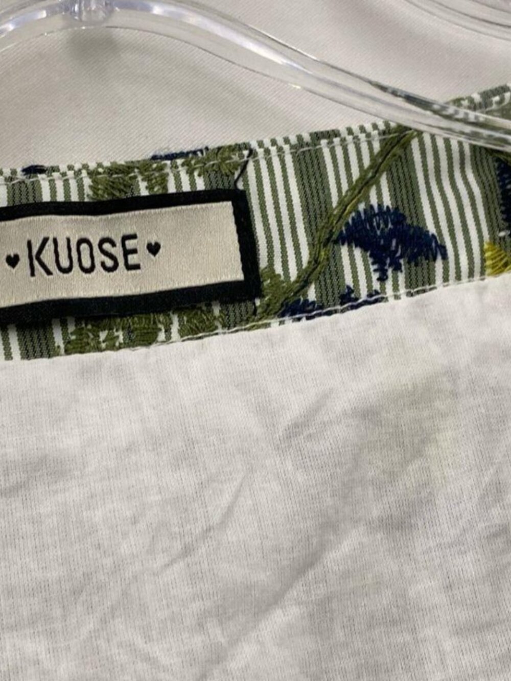 KUOSE Striped Floral Embroidered Puff Sleeve Crop Blouse Tie Front Size Large - Picture 5 of 7
